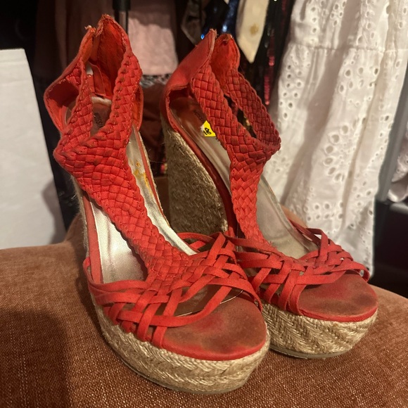Mossimo Supply Co. Shoes - Mossimo Supply Co Red Woven Wedge Sandals